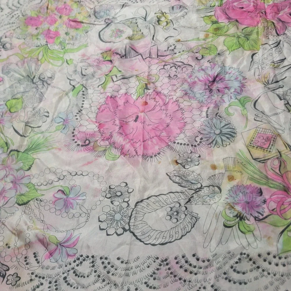 Unbranded Women Square Scarf L Pink Purple Floral Lace Sheer‎ Vintage Romantic